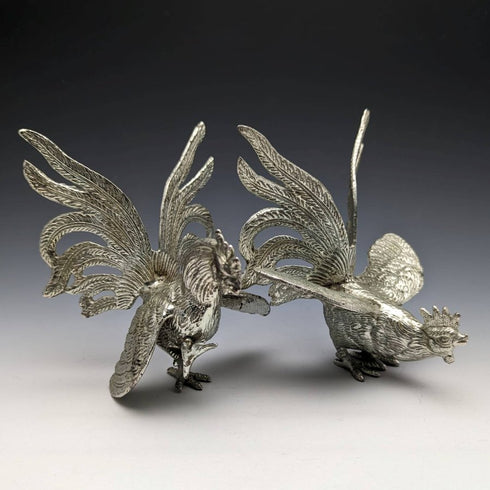 British Vintage Pewter Chicken Figurine Pair